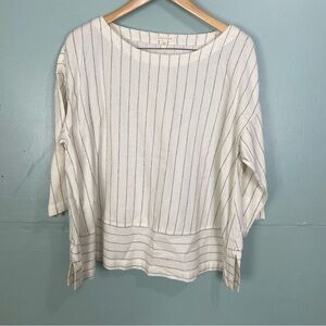 Eileen Fisher Striped Black Cream Blouse Top Sz‎ L
